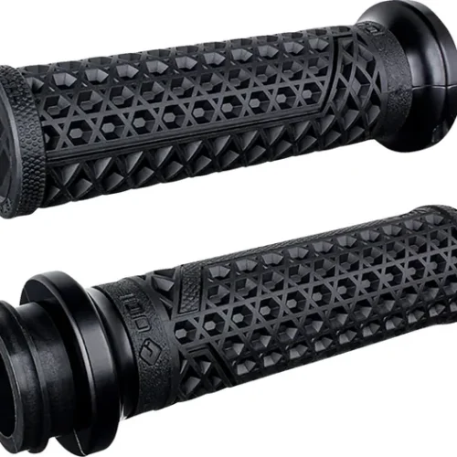 The Vans V-Twin Lock-On Grip System feature the classic Vans waffle sole pattern and are built to deliver an amazing riding experience 100% slip-free performance guaranteed In-molded throttle tube with integrated application specific throttle actuation Billet aluminum Lock-On™ style clutch side clamp eliminates the need for grip glue or safety set-screws, providing simple installation and removal T15 Torx bolts provide extra secure clamping for solid, twist-free mounting Proprietary medium-compound durometer improves overall comfort and durability 130 mm overall grip length with flange Made in the USA Includes black clamp Rankenos Vans Harley Davidson